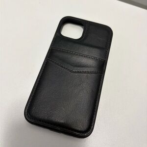 Black Leather iPhone 13 Wallet Case